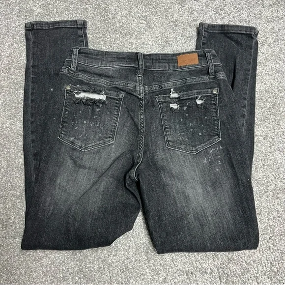 Judy Blue Jeans 5 27 Black Wash Boyfriend Fit Destroyed Bleach Splattered - Picture 9 of 9
